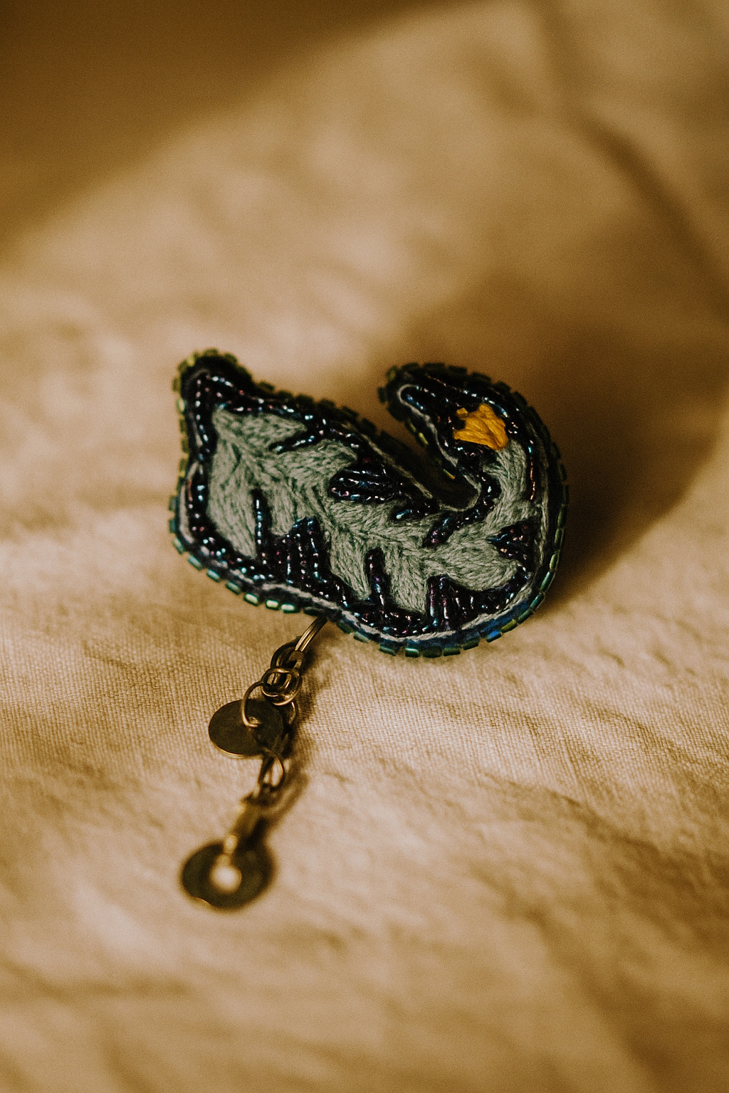 Hand-Embroidered Blue Swan Brooch