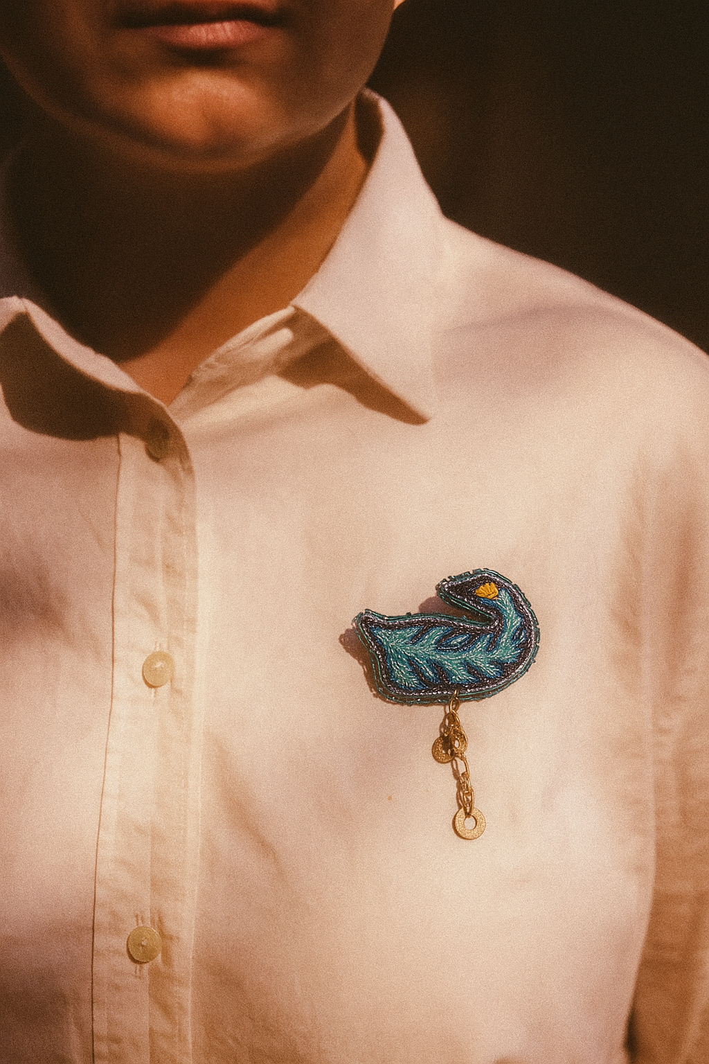 Hand-Embroidered Blue Swan Brooch